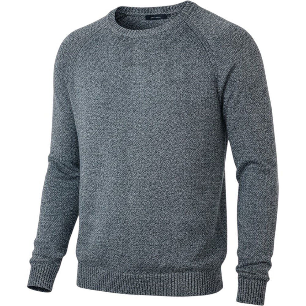 Zara Mens Crewneck Sweater XL Grey Black Marled Knit Raglan Long Sleeve